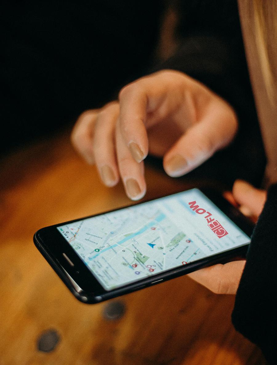 GibFlow app showing local business listings near the user