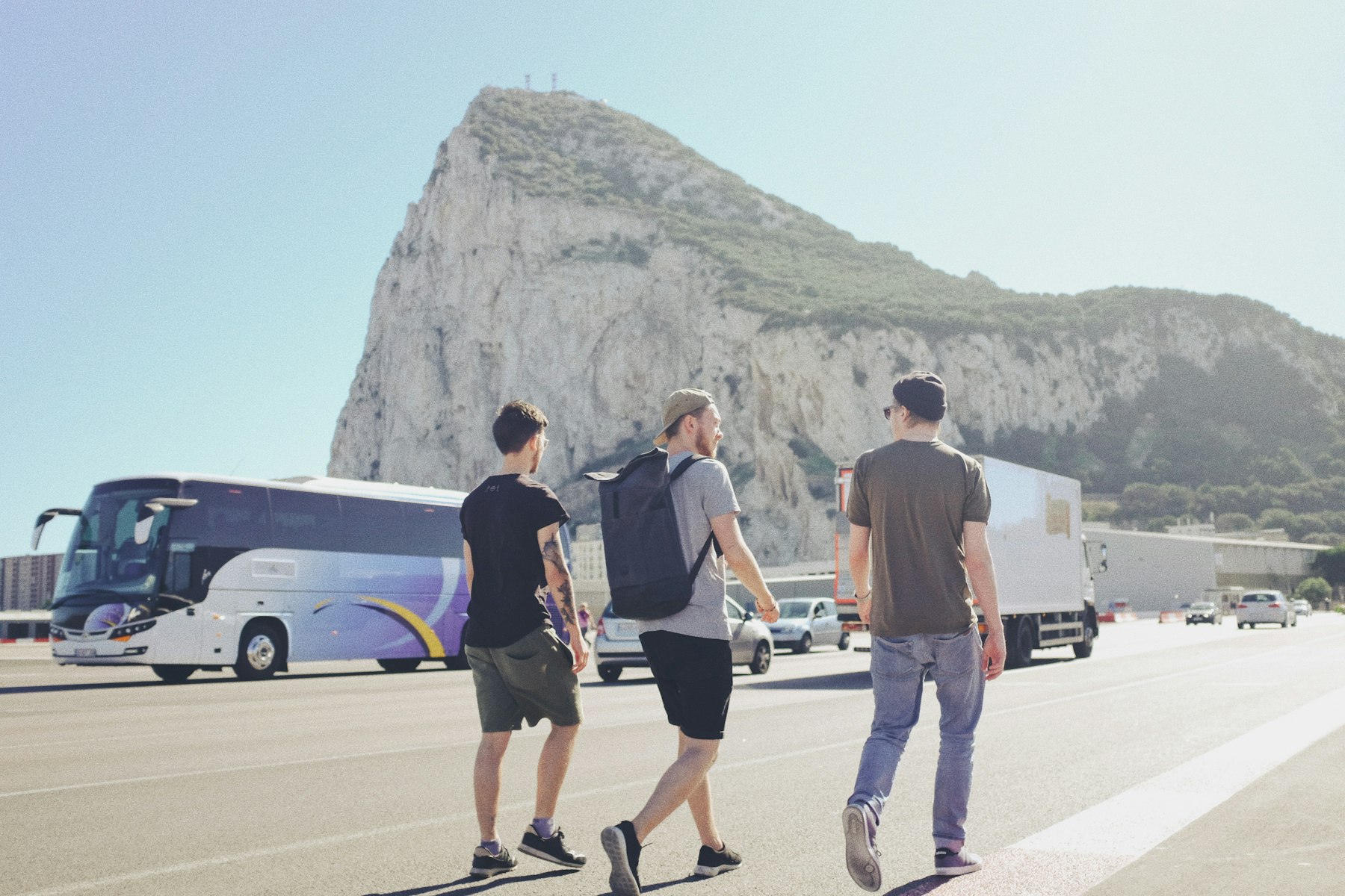 Gibraltar street with buses and daily pedestrian movement